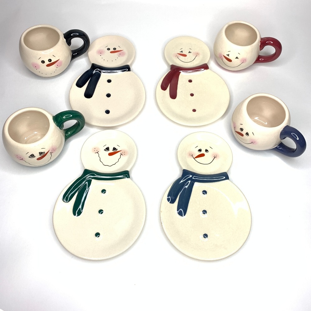 Snowman Mug and Snack Plate Tray 8 piece set